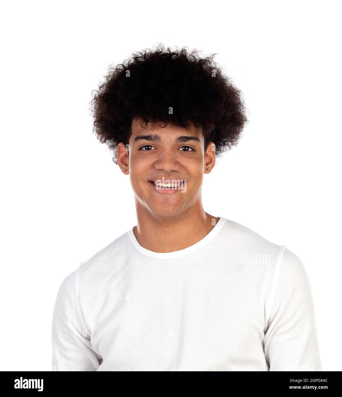 Teenager boy with afro hairstyle isolated on a white background Stock Photo  - Alamy