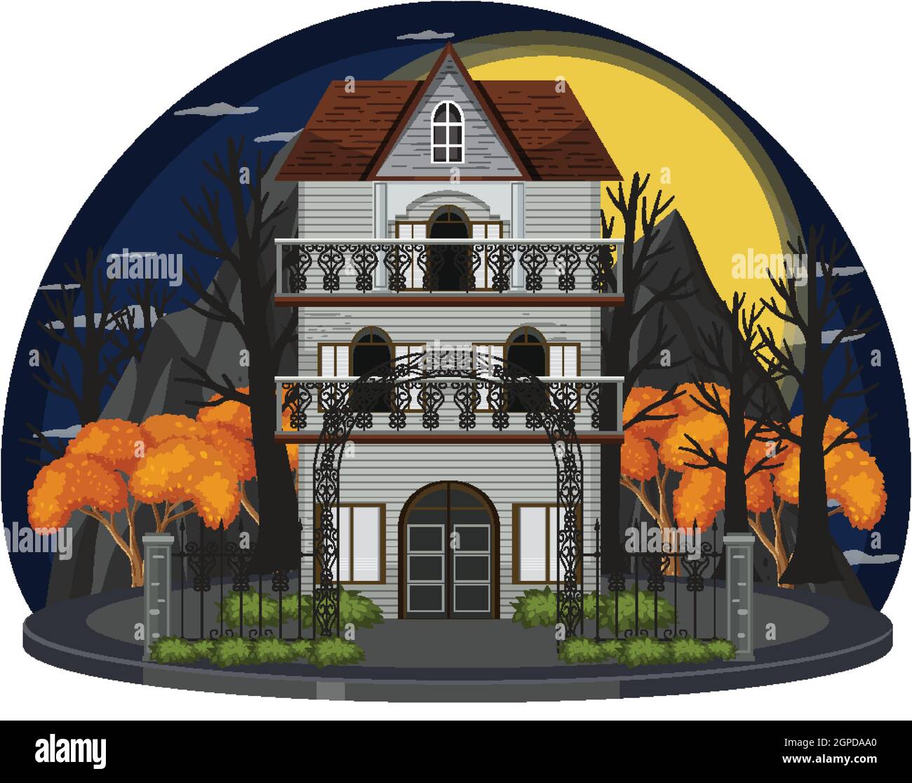 Haunted house at night scene illustration Stock Vector Image & Art - Alamy