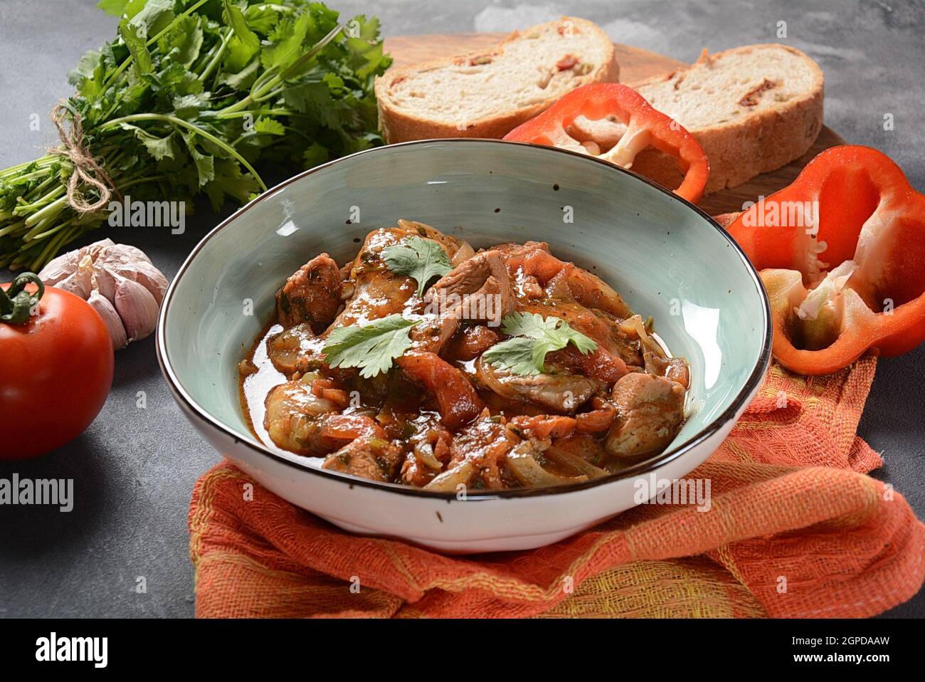 Chakhokhbili - traditional Georgian dish. Chicken stewed with fresh ...