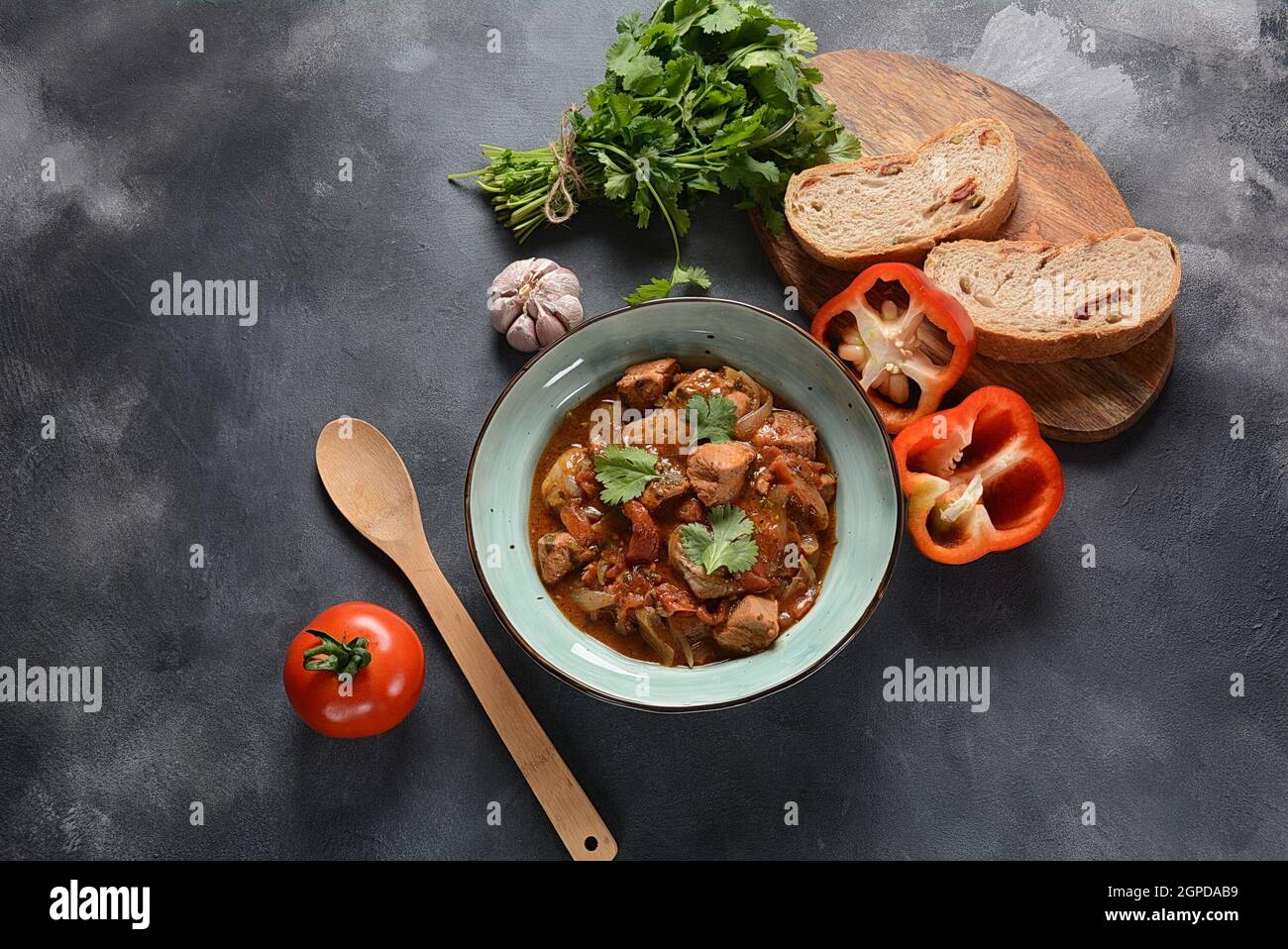 Chakhokhbili - traditional Georgian dish. Chicken stewed with fresh ...