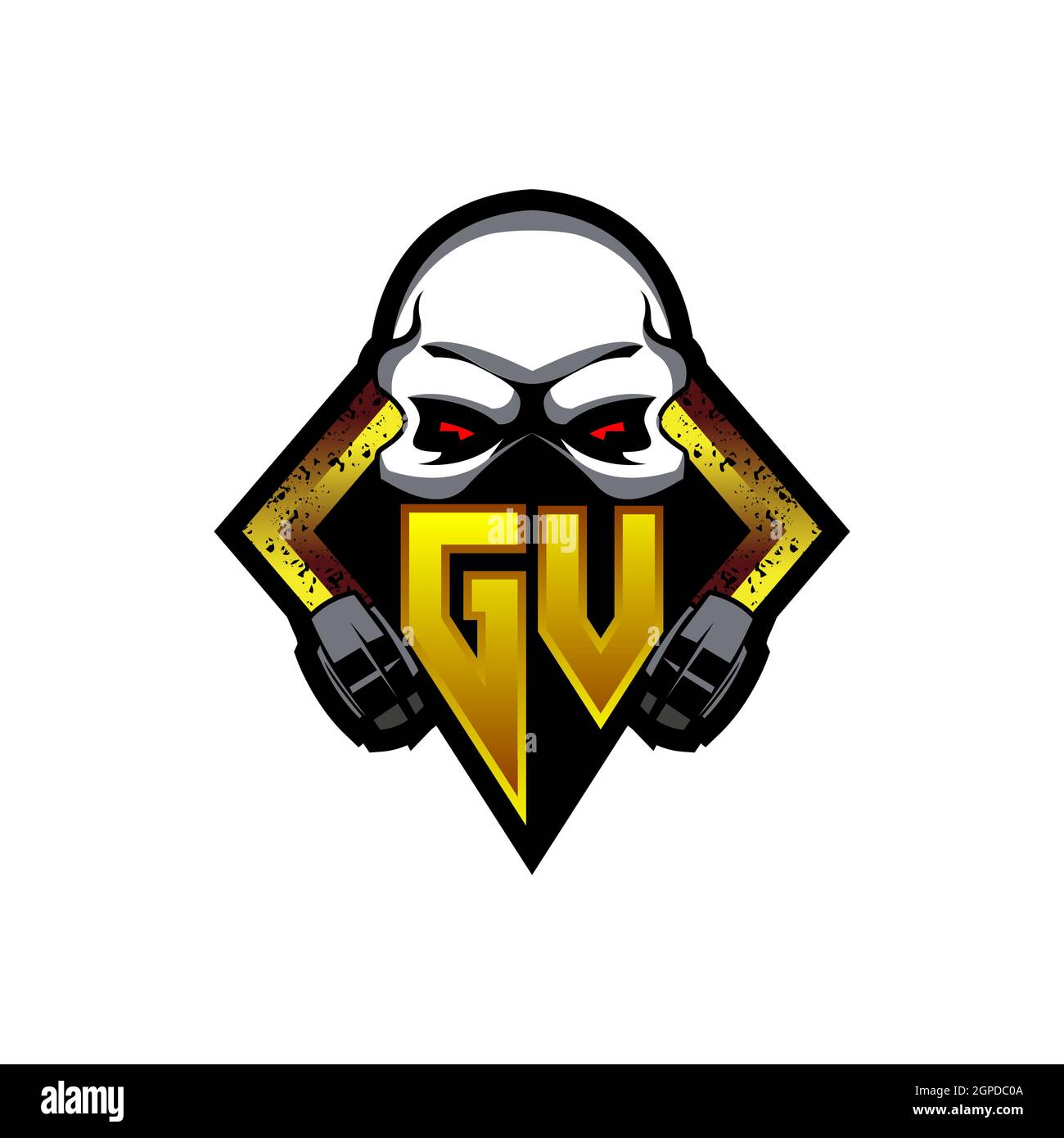 GV Logo monogram with Skull Shape designs template vector icon modern Stock Vector