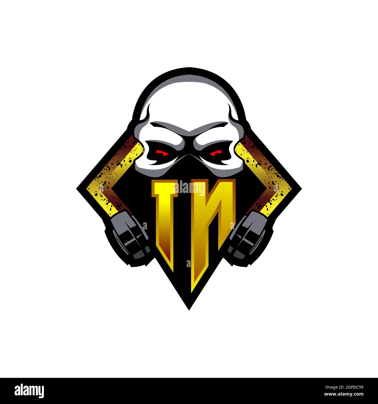 IN Logo monogram with Skull Shape designs template vector icon modern Stock Vector