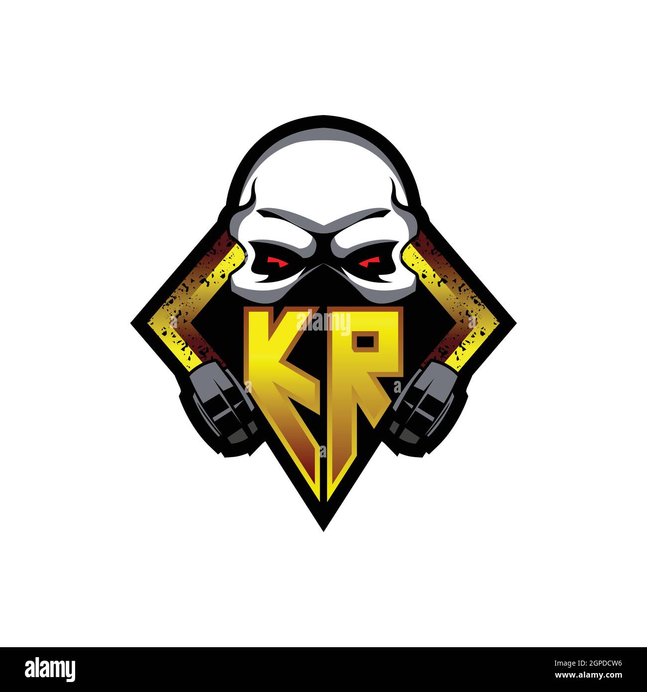 KR Logo monogram with Skull Shape designs template vector icon modern Stock Vector