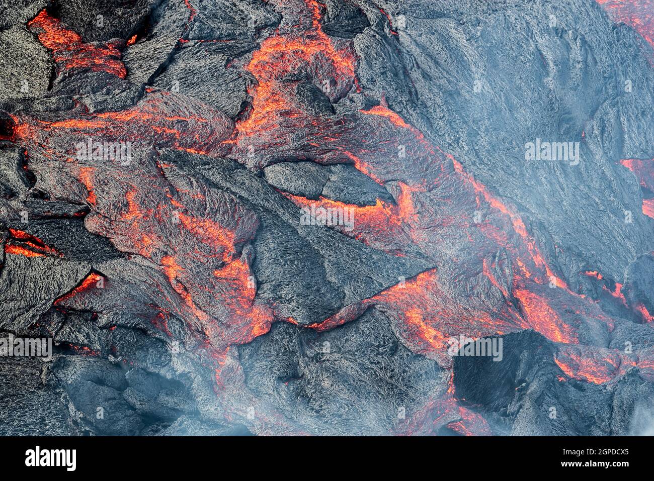 Closeup of magma in Fagradalsfjall volcanic eruption in Reykjanes ...
