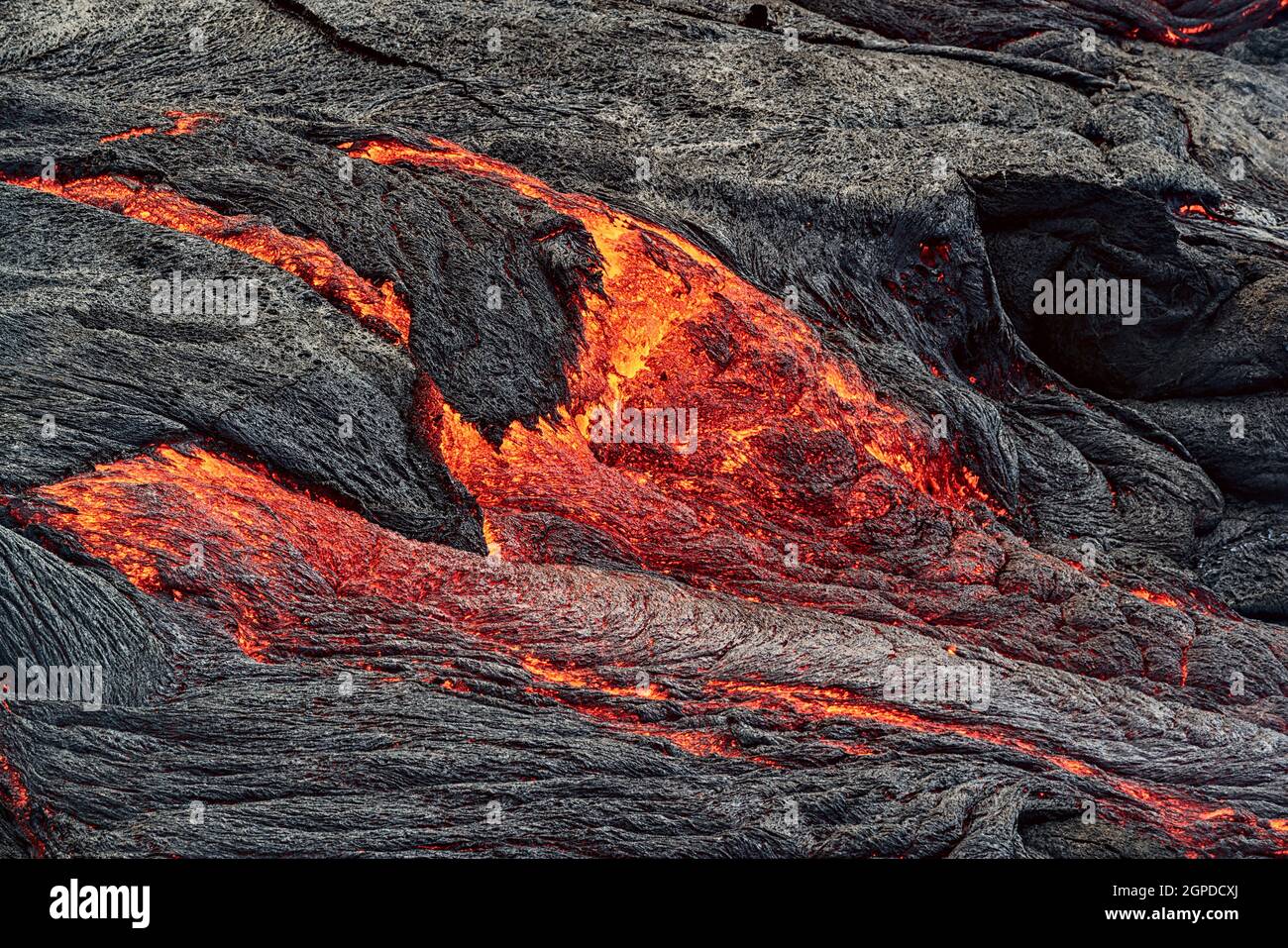 Closeup of magma in Fagradalsfjall volcanic eruption in Reykjanes ...