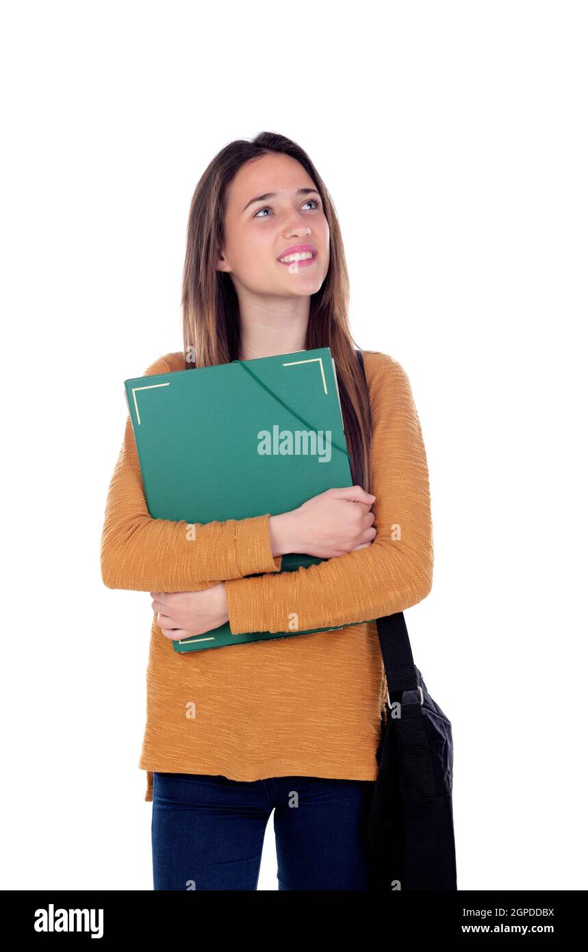 Teenager student girl isolated on a white background Stock Photo - Alamy
