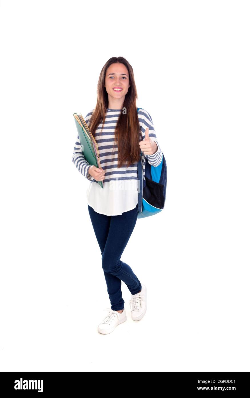 Teenager student girl isolated on a white background Stock Photo - Alamy