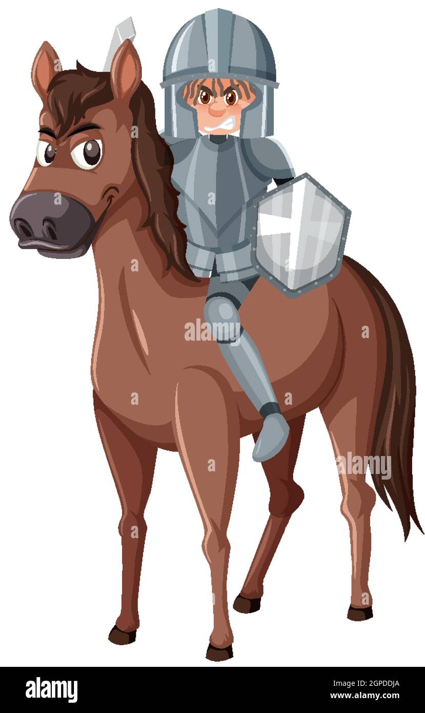 Knight riding horse cartoon character on white background illustration ...