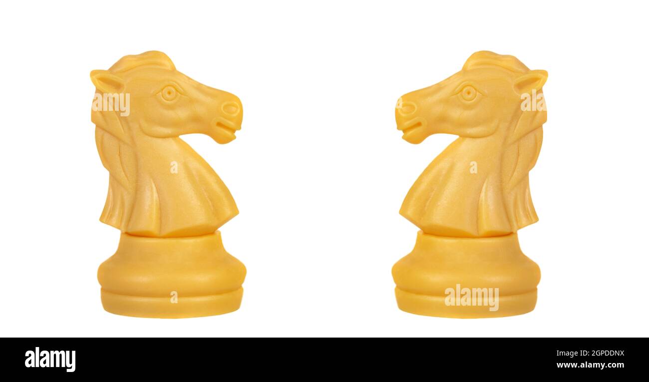White knights face to face. Symmetrical pieces of chess Stock Photo