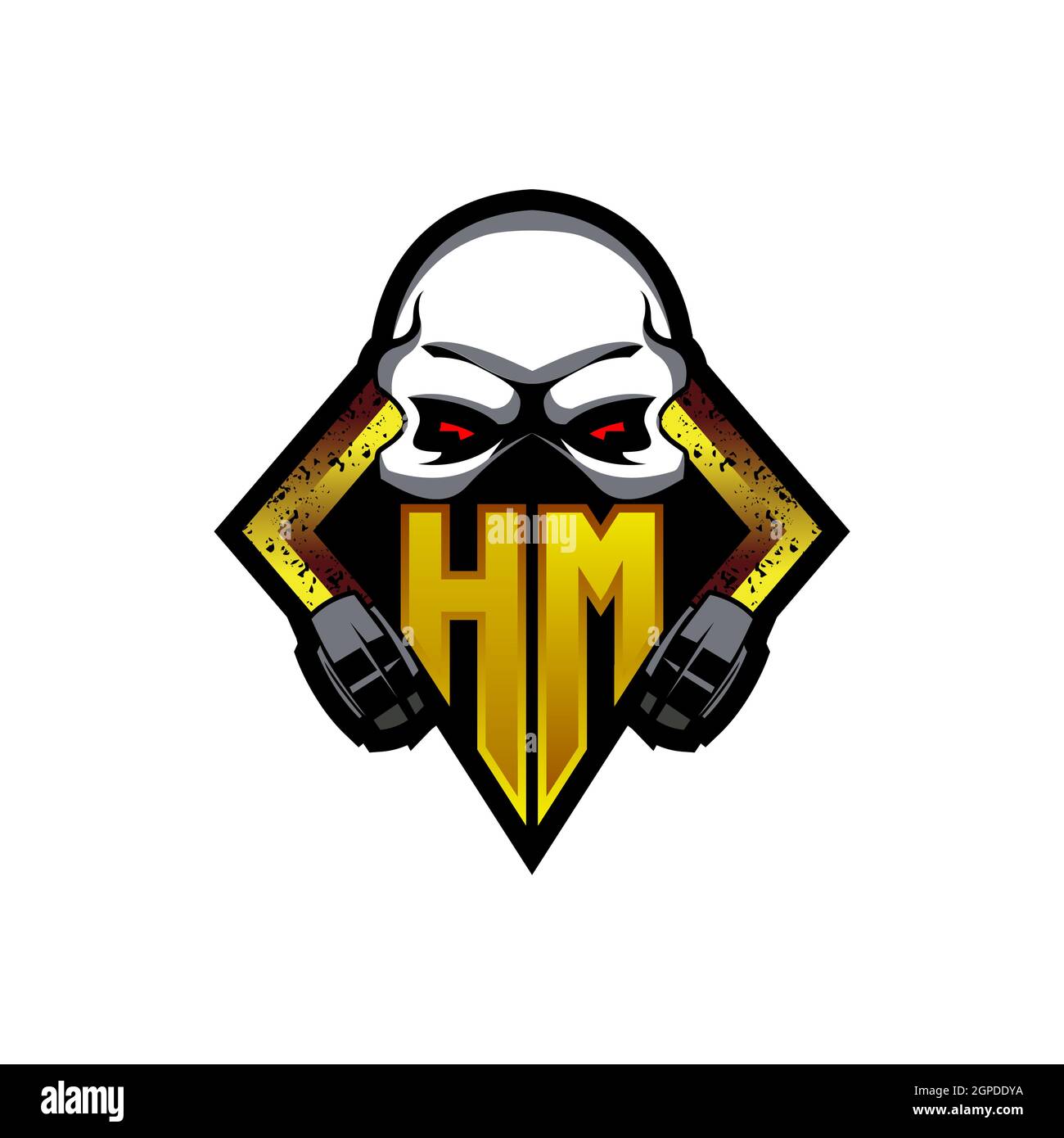 HM Logo monogram with Skull Shape designs template vector icon modern Stock Vector