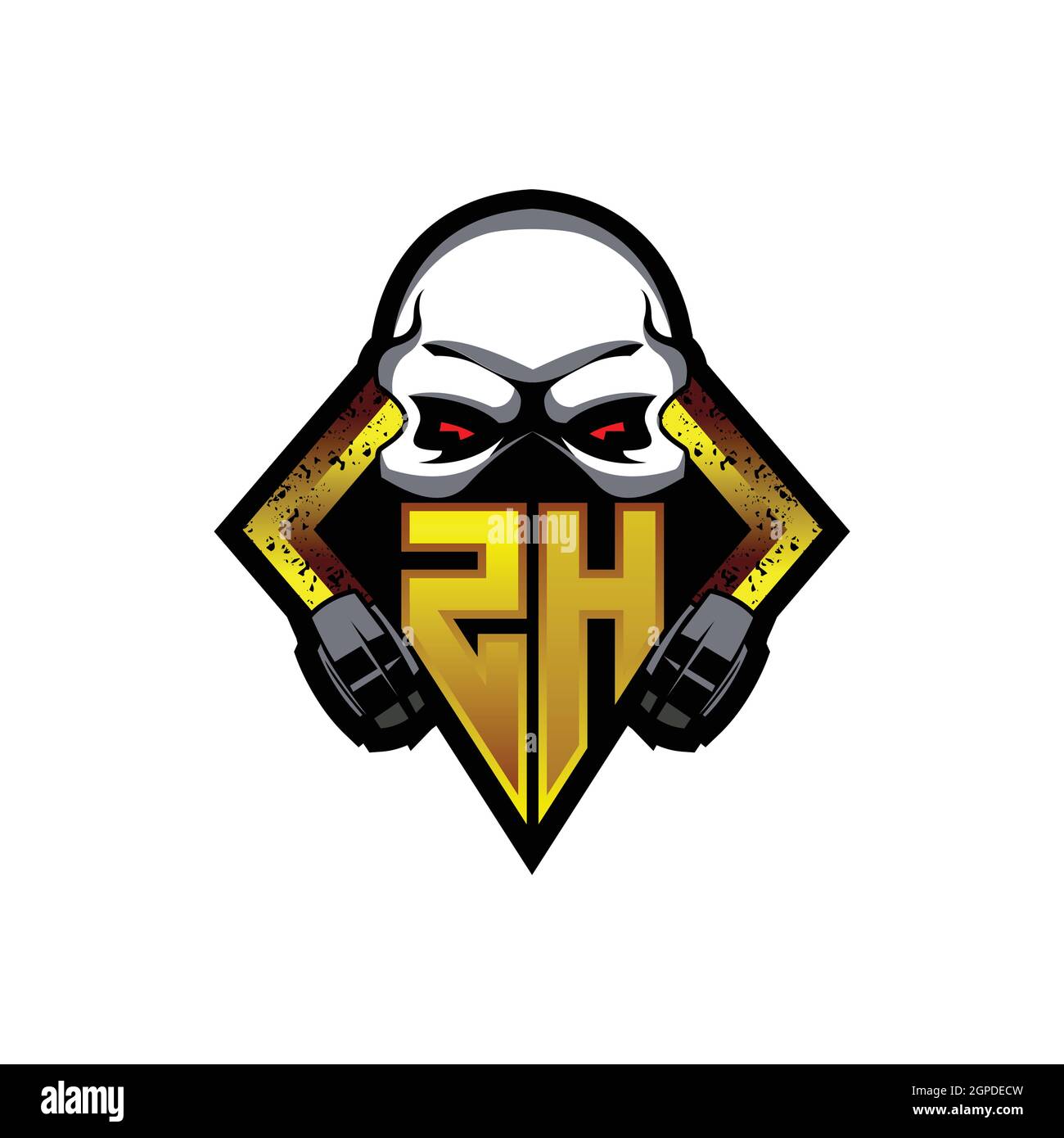 ZH Logo monogram with Skull Shape designs template vector icon modern Stock Vector