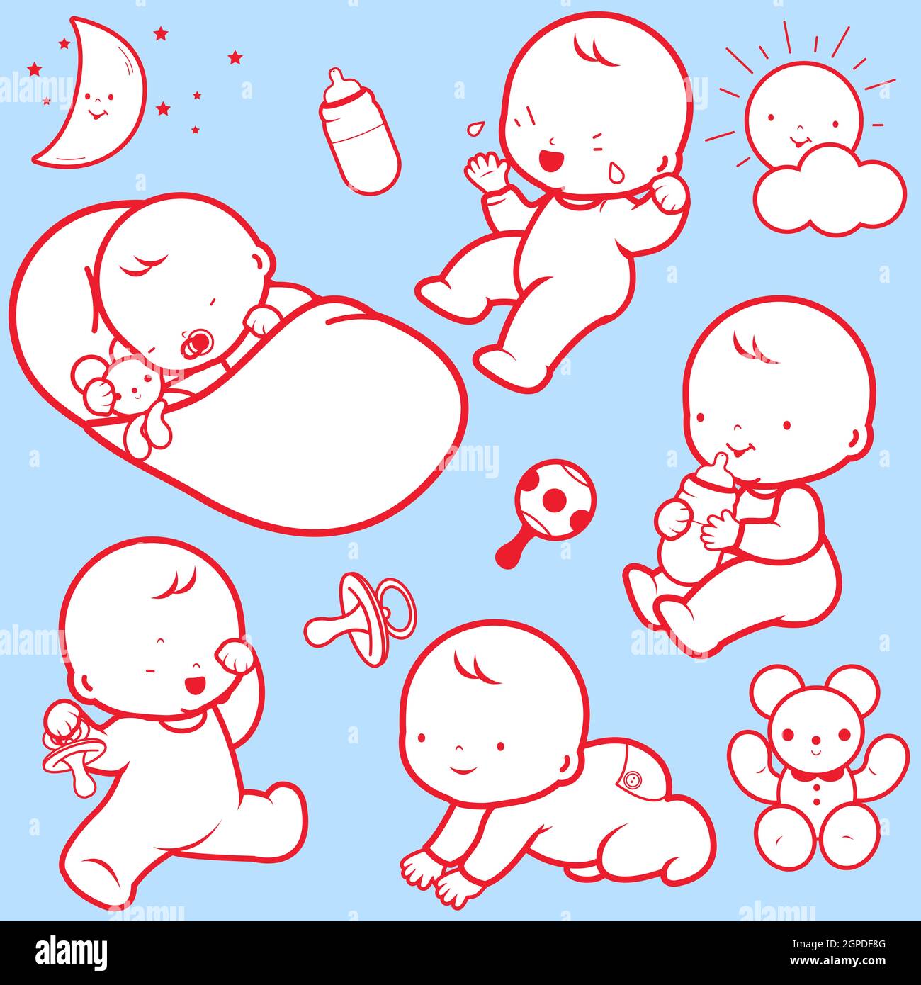 Cute babies sleeping, playing, crying, drinking milk, crawling Stock Photo Alamy