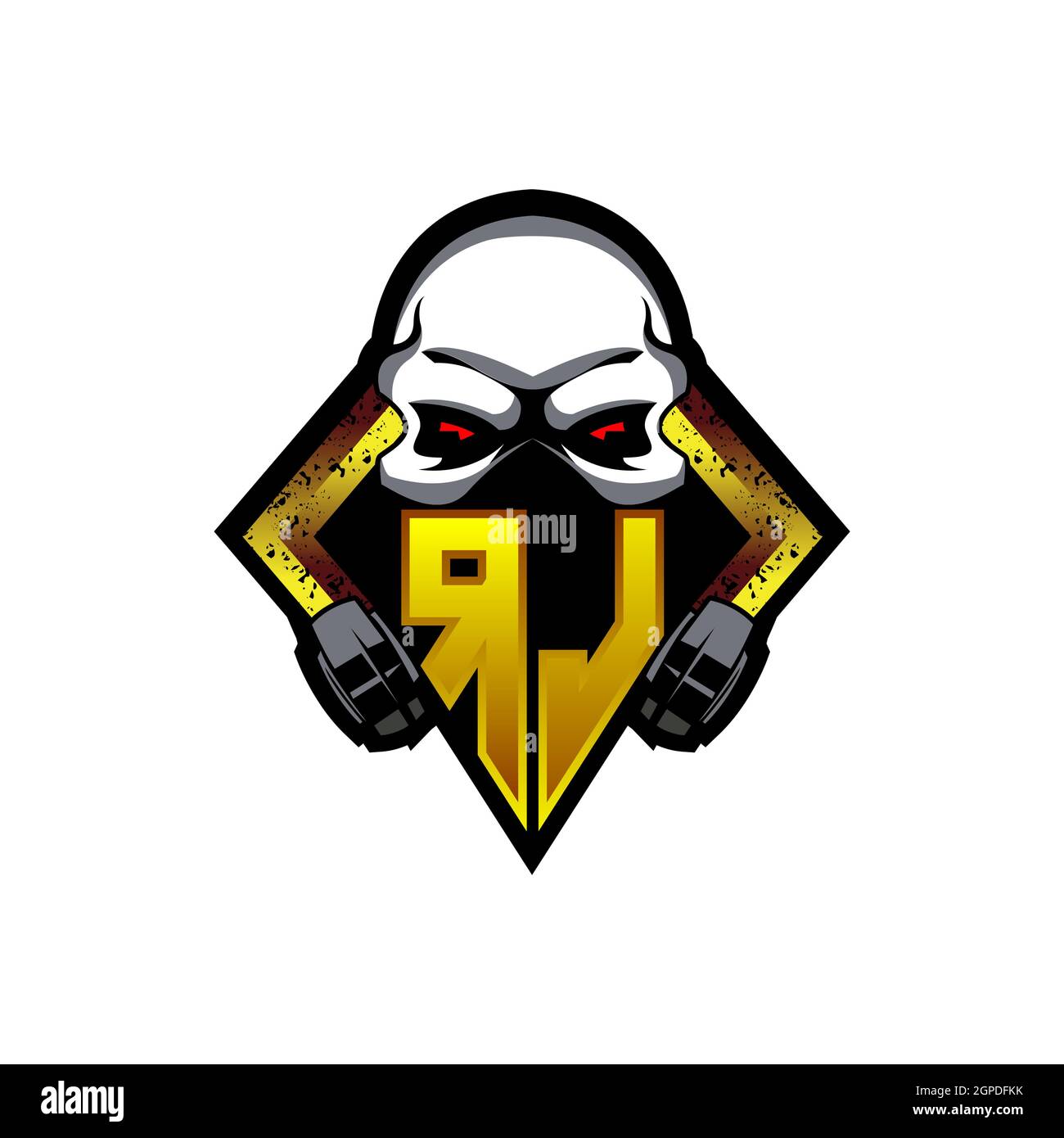RJ Logo monogram with Skull Shape designs template vector icon modern Stock Vector