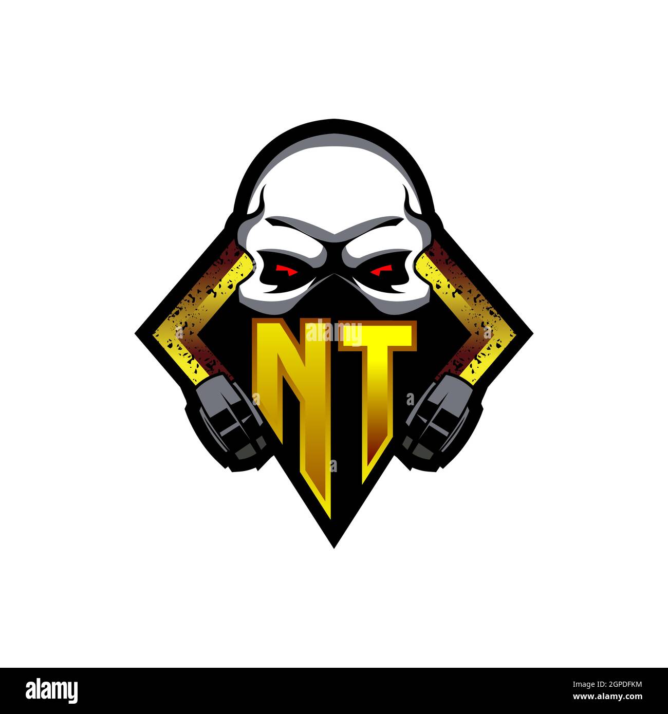 NT Logo monogram with Skull Shape designs template vector icon modern Stock Vector