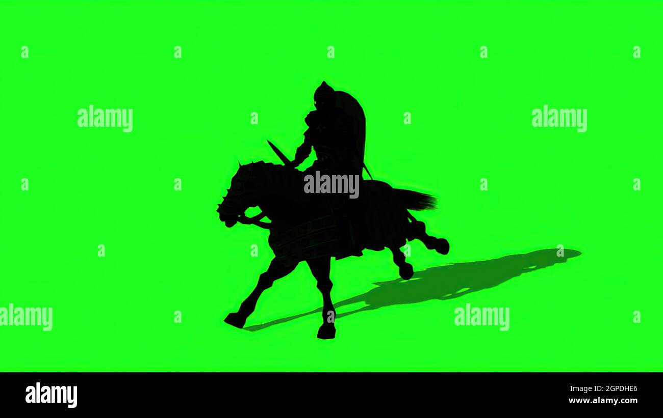 3d illustration - Silhouette of Medieval Knight Ride Horse With Sword ...