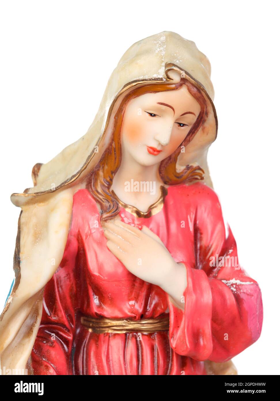 Ceramic figure of the virgin mary isolated on white background Stock
