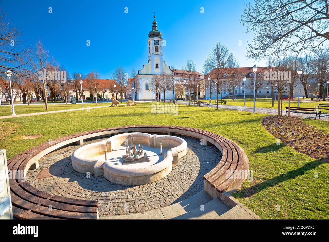 Town of Ogulin church and park view, landscape of central Croatia Stock
