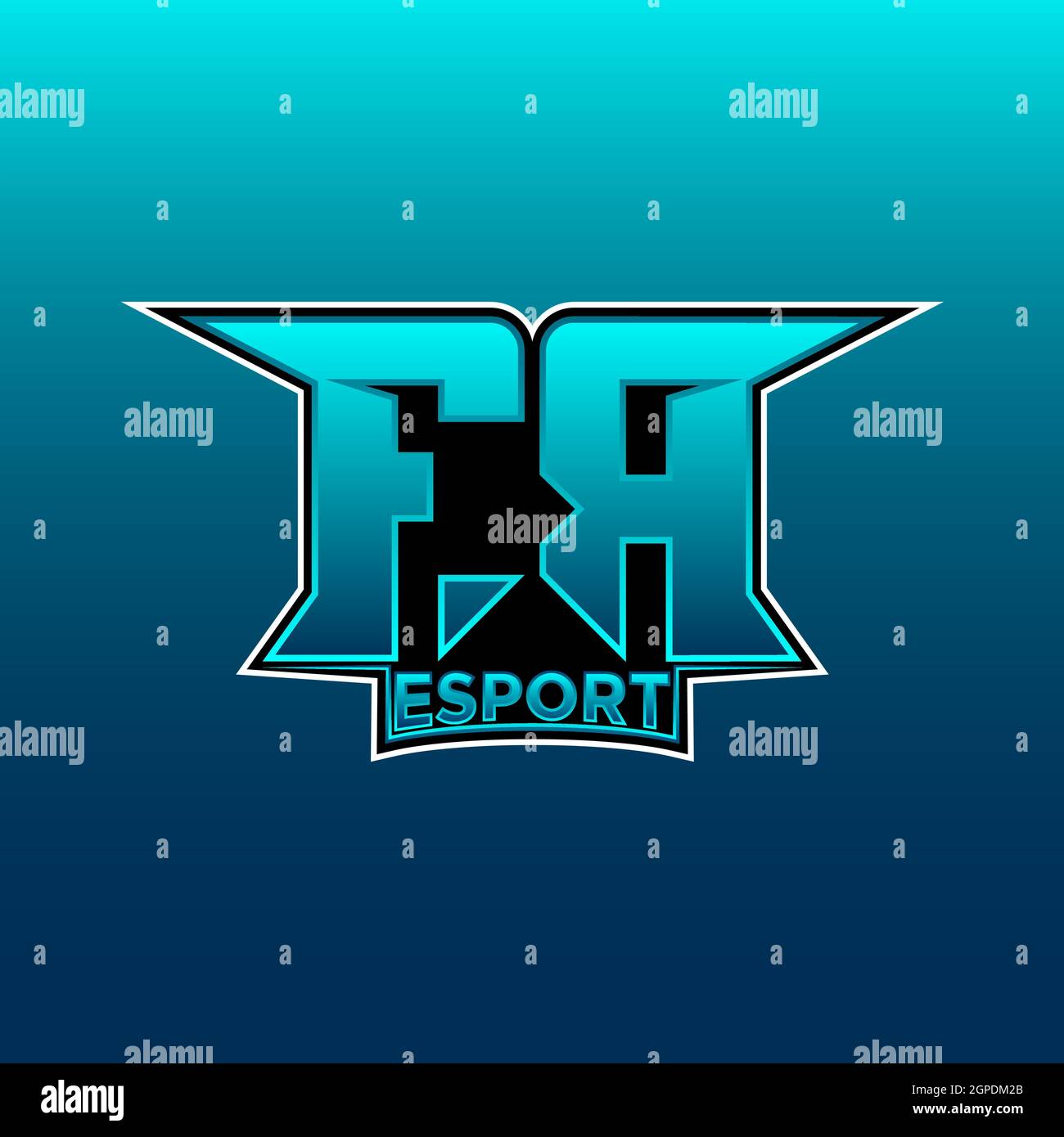FR Logo ESport Gaming Initial with Blue Light Color design vector template Stock Vector