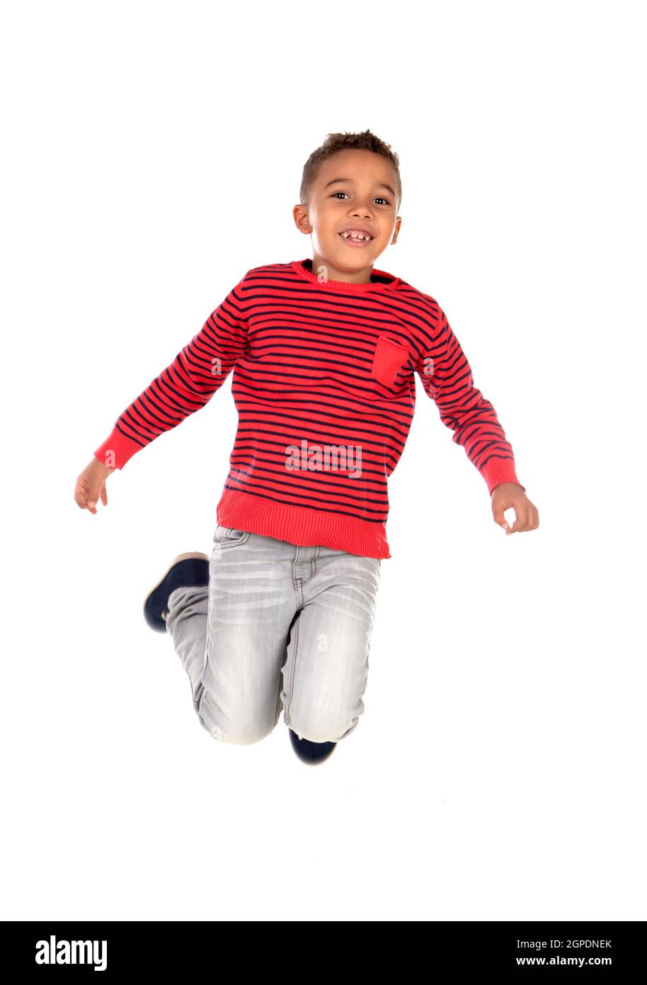 Happy latin child jumping isolated on a white background Stock Photo ...