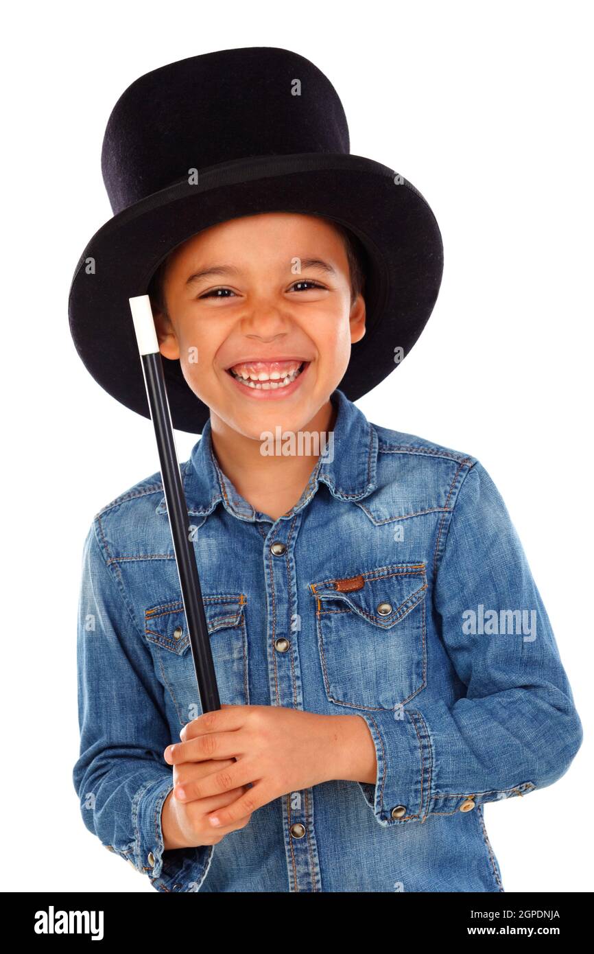 Funny small magician with a top hat and 