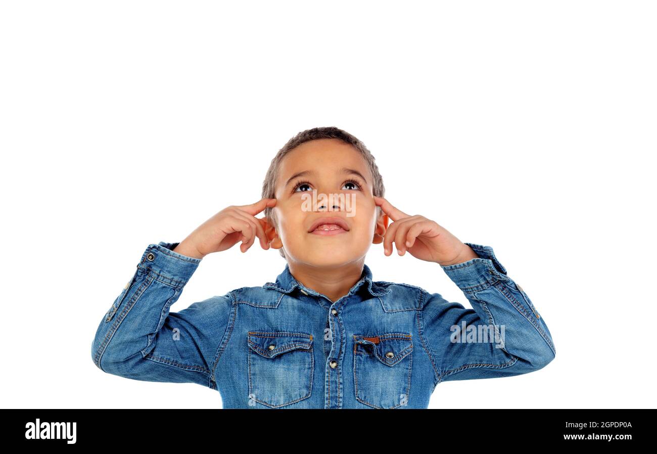 Small child covering his ears isoalted on a white background Stock
