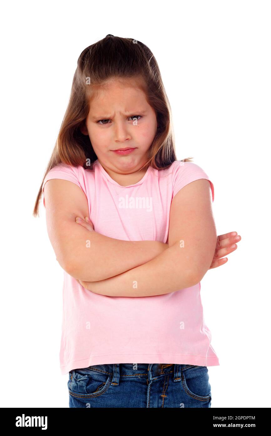 Angry small child isolated on a white background Stock Photo - Alamy