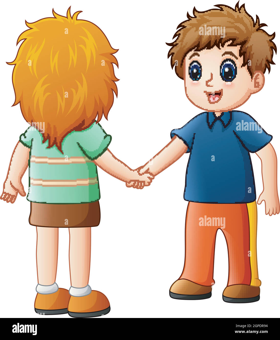 Cartoon boy and girl shaking hands Stock Vector