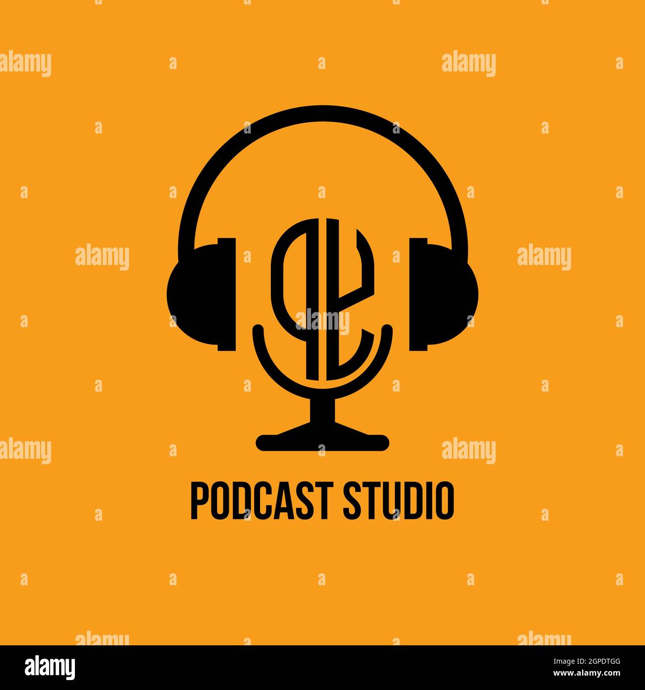 PY Monogram Logo Letter Headphone and Microphone shape style vector, Podcast Studio Logo Stock Vector