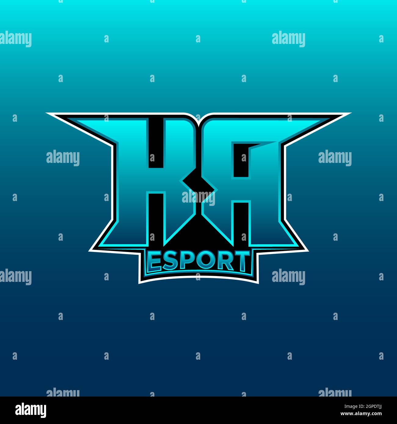 KR Logo ESport Gaming Initial with Blue Light Color design vector template Stock Vector