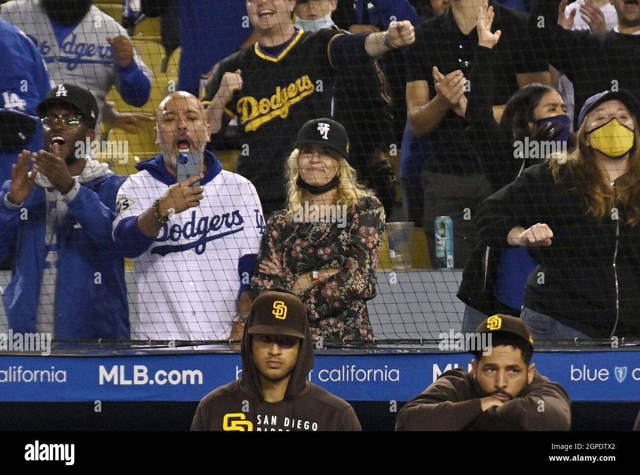Los Angeles, USA. 29th Sep, 2021. Actress Chelsea Handler and her boyfriend Jo Koy attend the Los Angeles Dodgers game against the San Diego Padres at Dodger Stadium in Los Angeles on Tuesday, September 28, 2021. The Dodgers defeated the Padres 2-1 behind seven shutout innings from Walker Buehler. Photo by Jim Ruymen/UPI Credit: UPI/Alamy Live News Stock Photo