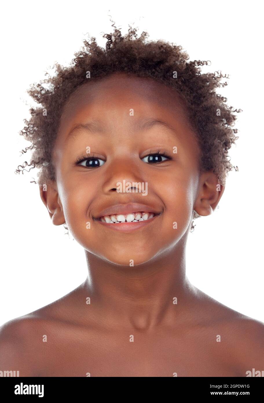 African child looking at camera isolated on white background Stock Photo