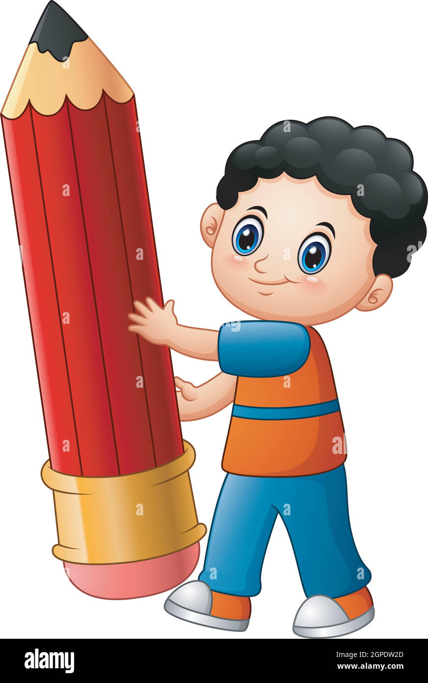 Little boy cartoon holding a pencil Stock Vector