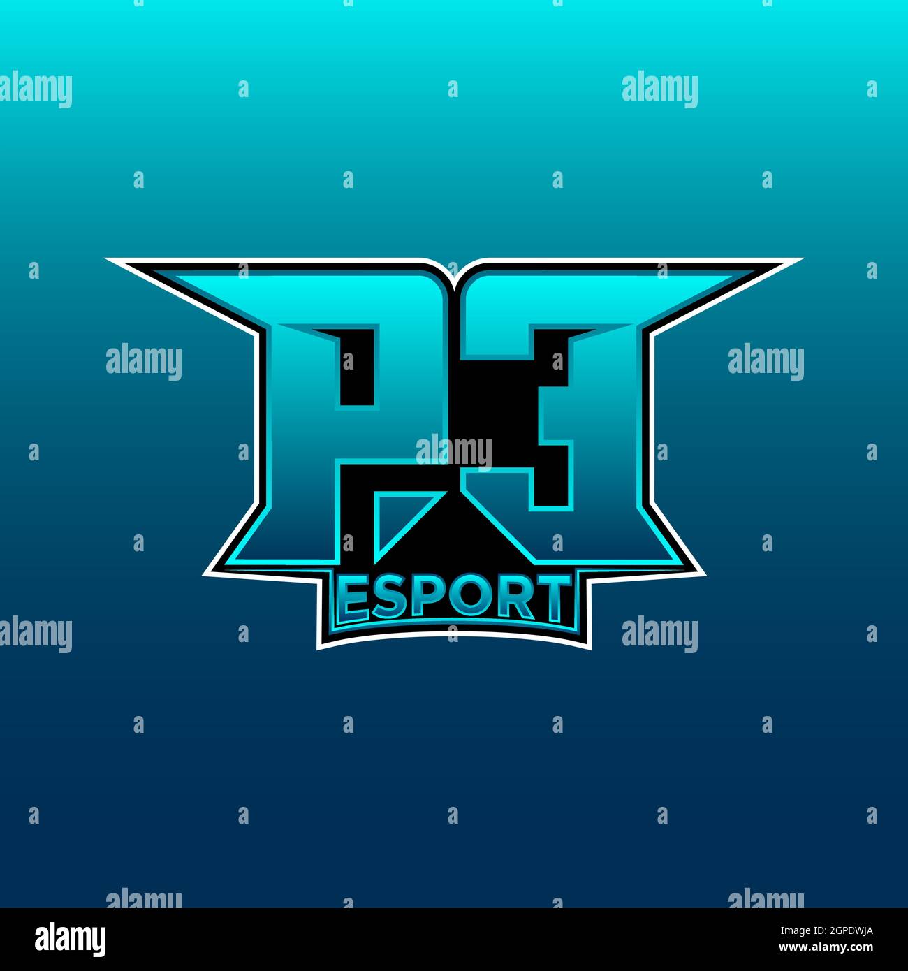 PE Logo ESport Gaming Initial with Blue Light Color design vector template Stock Vector