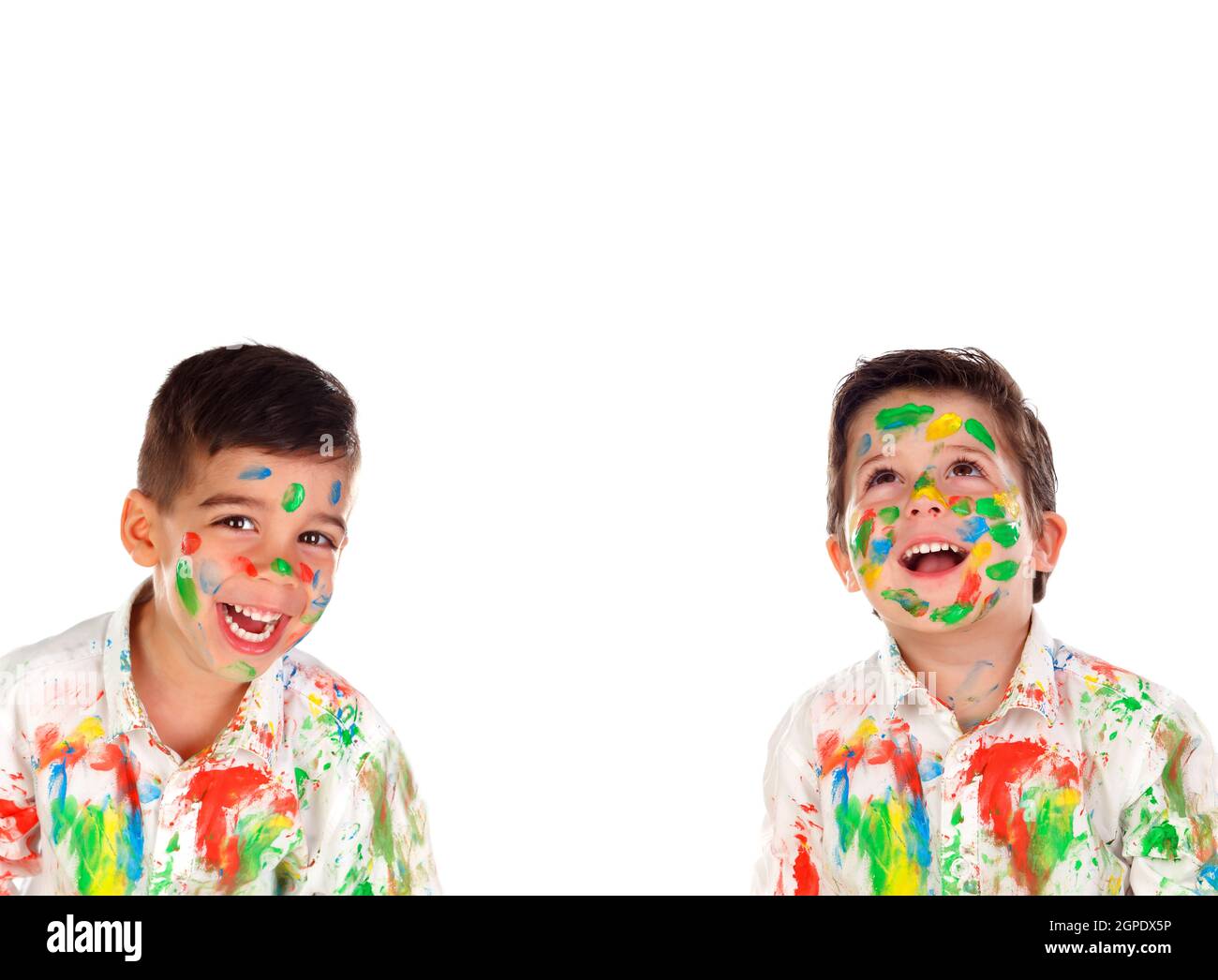 Happy children painting isolated on a white bacground Stock Photo