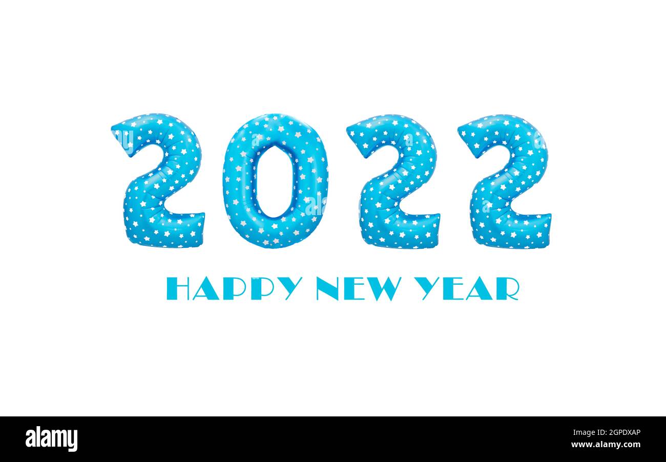 Blue Christmas 2022 balloons isolated on white background. Helium balloons. Numbers for Happy New Year 2022. Party decoration, sign for holidays, cele Stock Photo