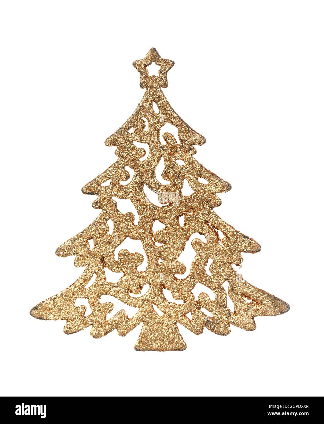 Bright golden Christmas tree isolated on a white background Stock Photo ...