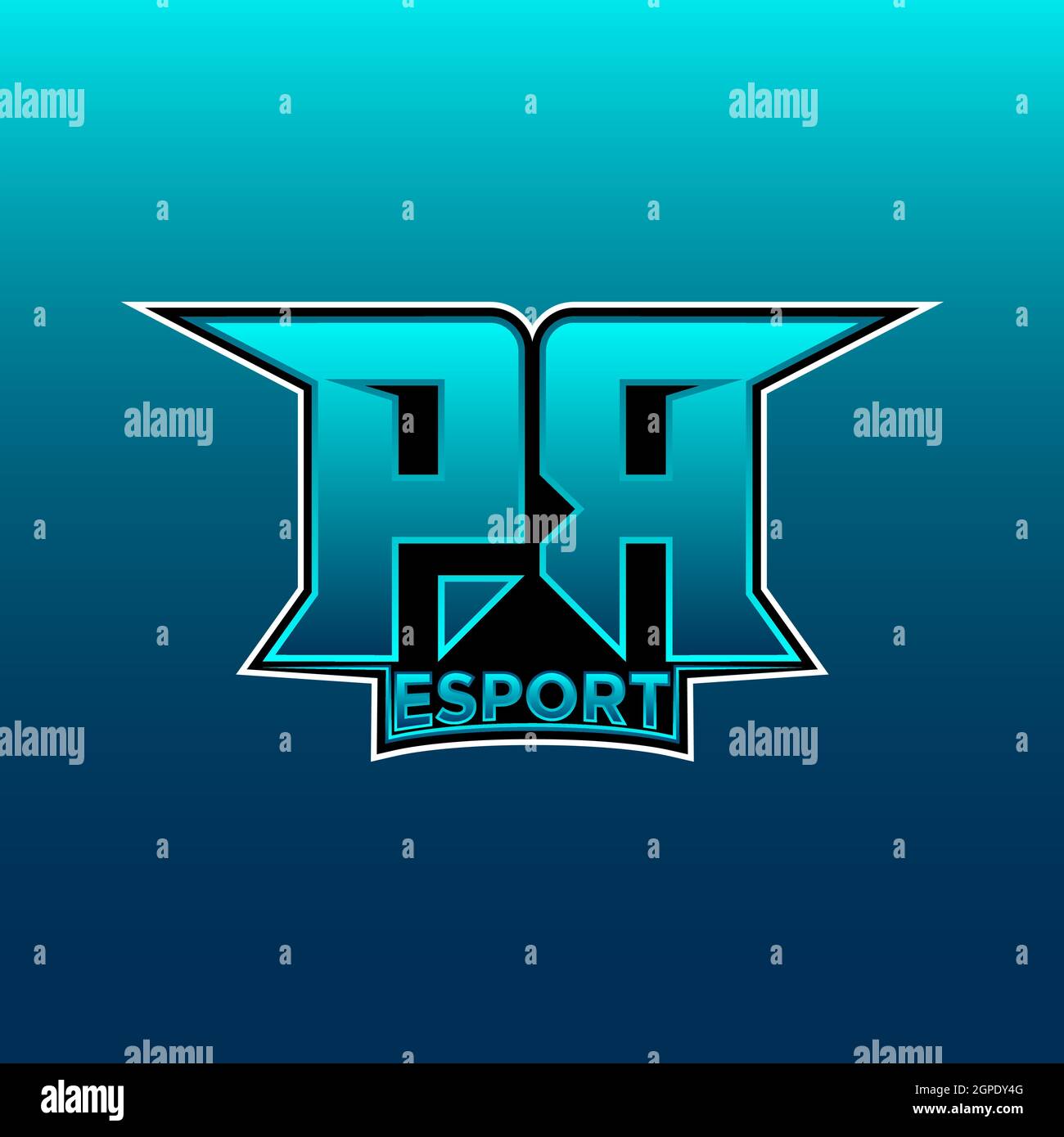 PR Logo ESport Gaming Initial with Blue Light Color design vector template Stock Vector