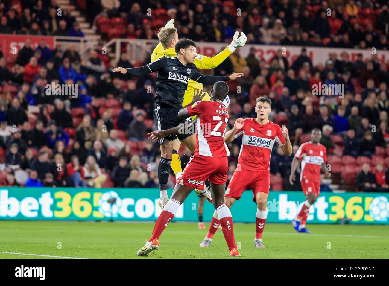 Morgan Gibbs-White #27 of Sheffield United and Joe Lumley #1 of ...