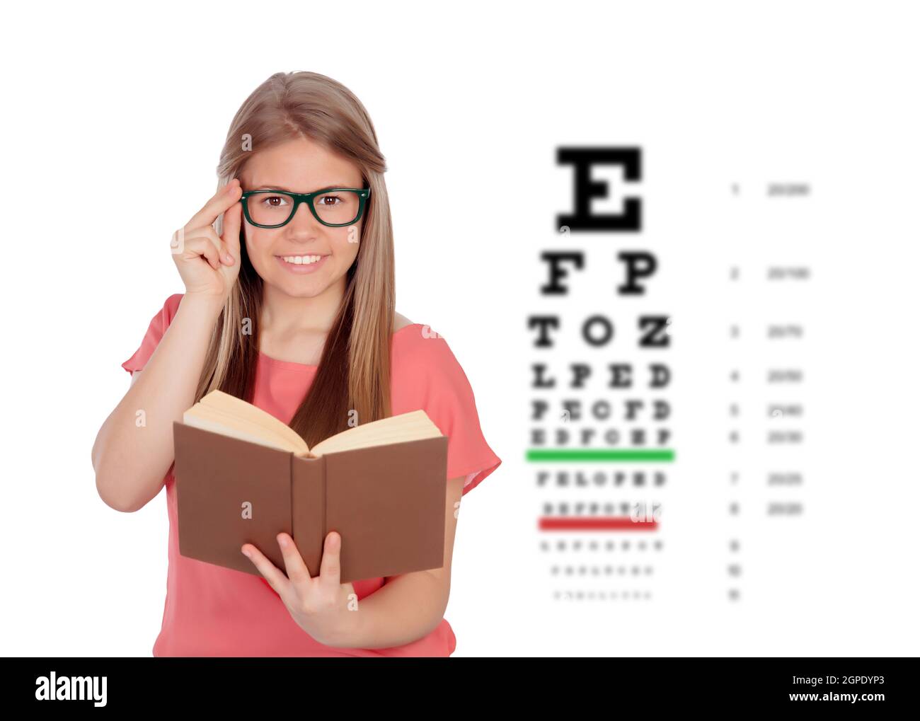 Student teenager girl with glasses. Care your eyes Stock Photo