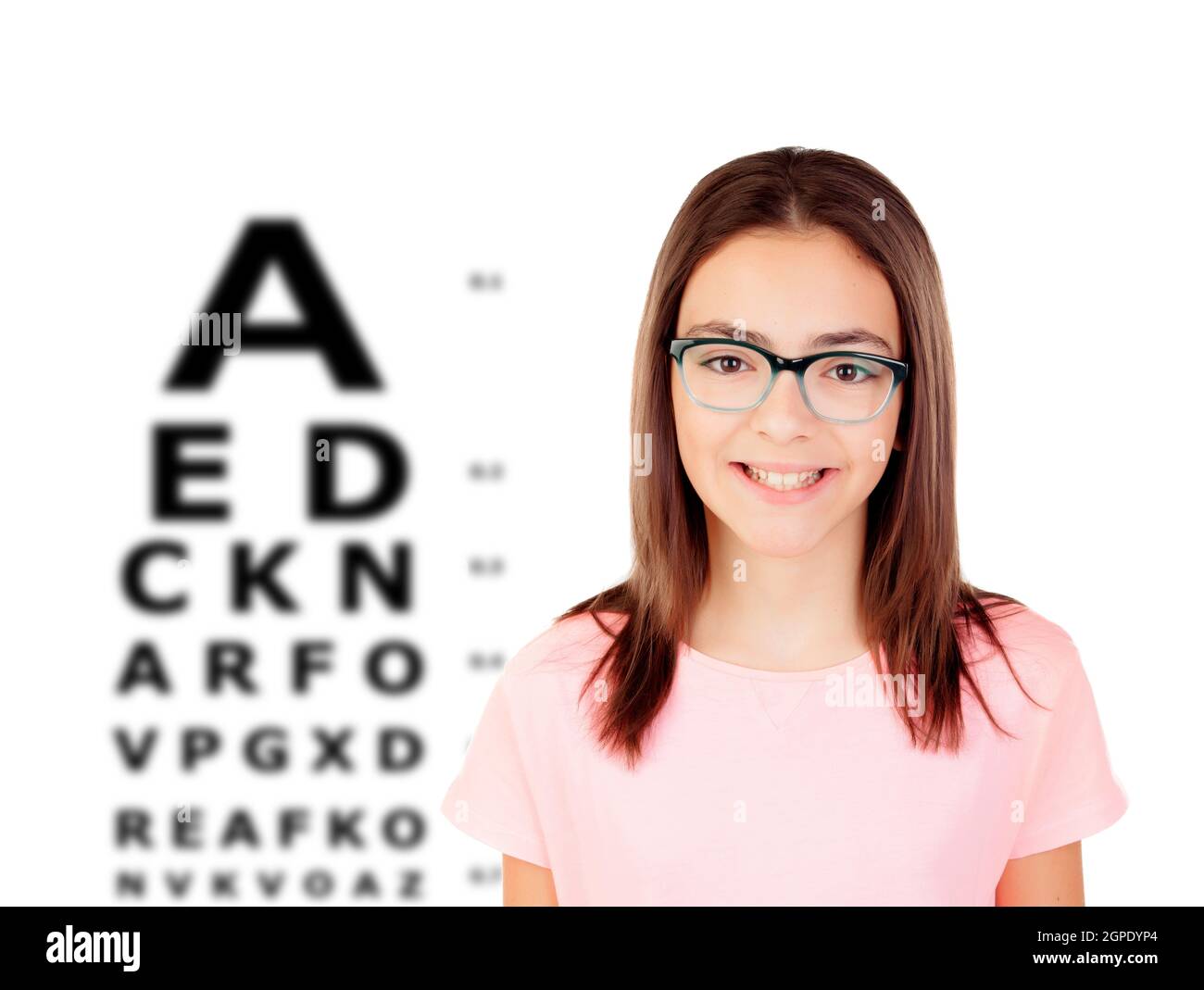 Adorable teenager girl with glasses checking her view Stock Photo
