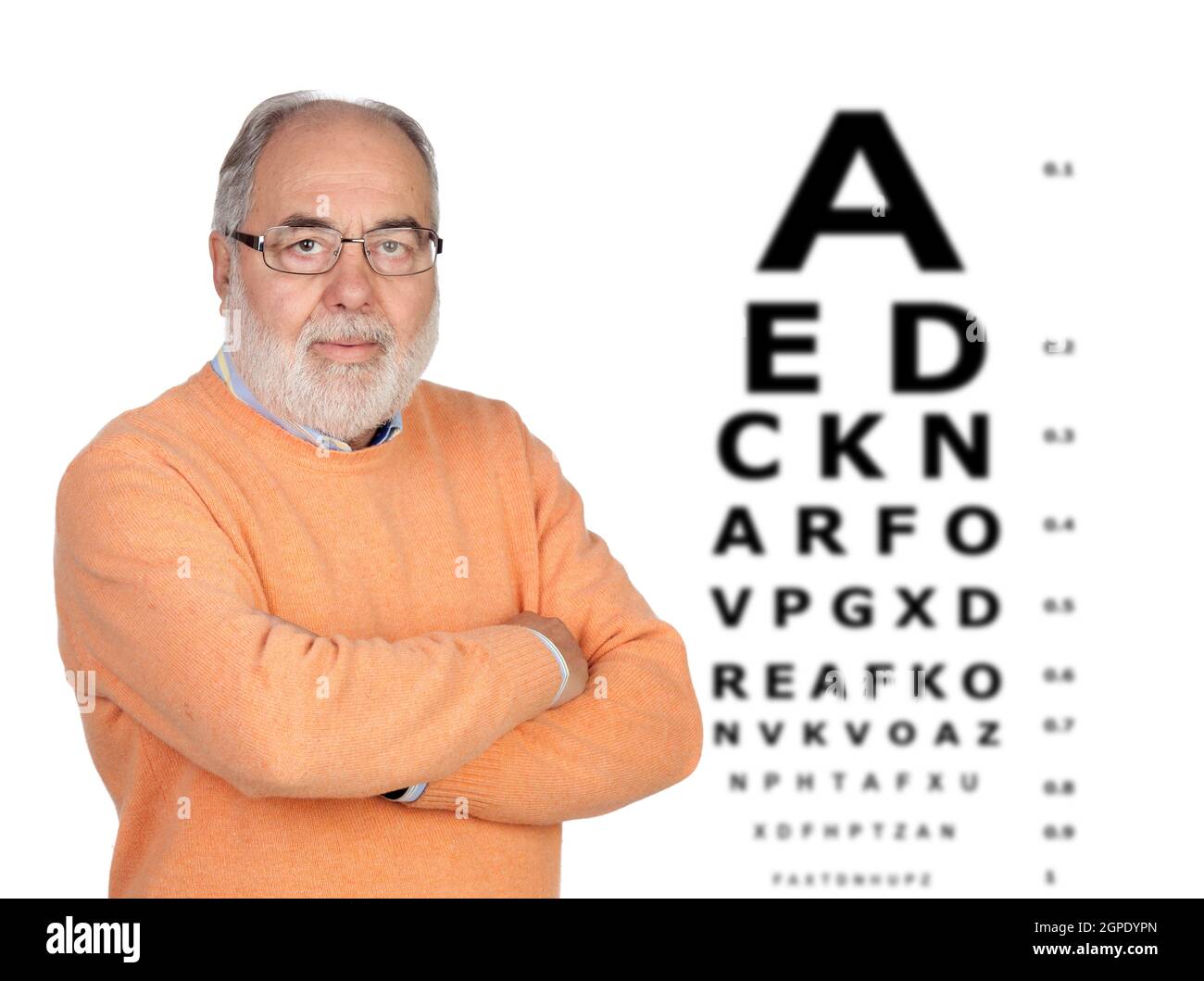 Senior man with glasses checking his view Stock Photo