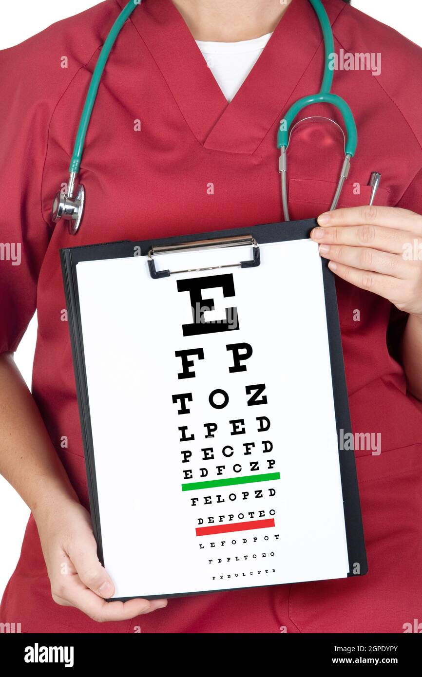 Doctor holding a vision exam chart isolated on a white background Stock ...