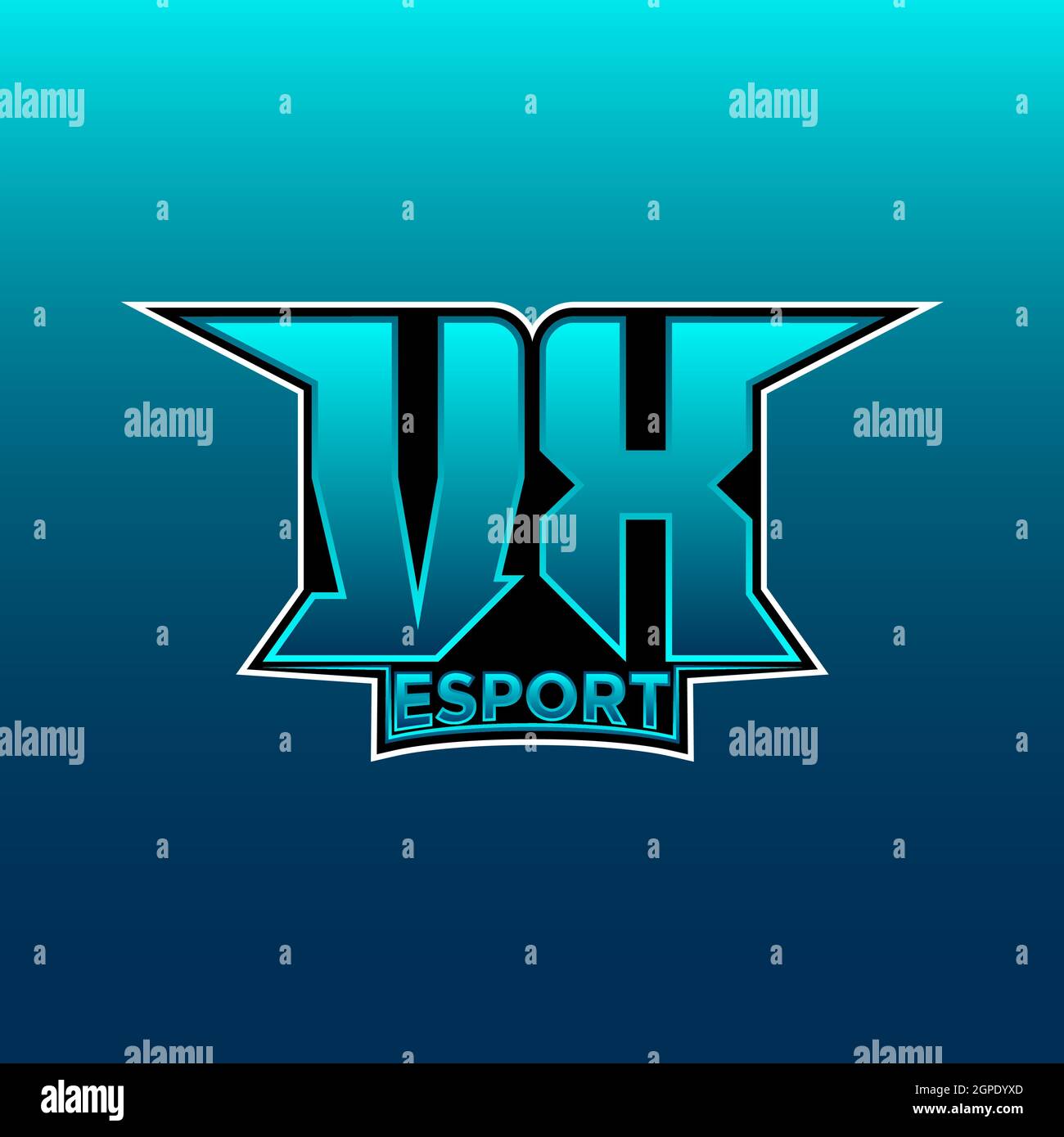 VX Logo ESport Gaming Initial with Blue Light Color design vector template Stock Vector