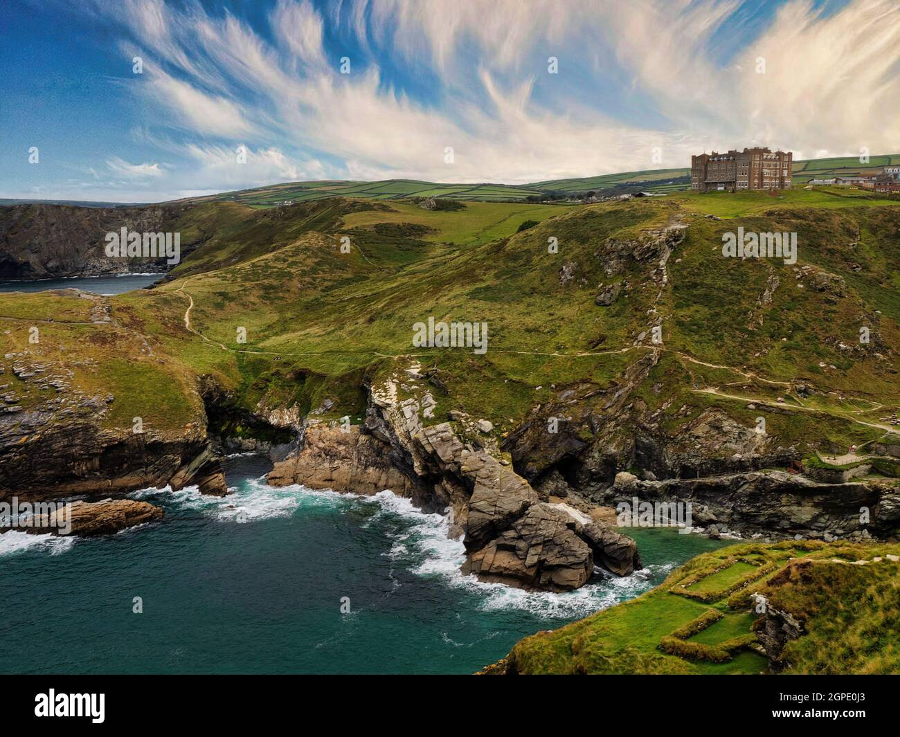 Camelot Castle Hotel atop its beautiful cliff top location in Tintagel