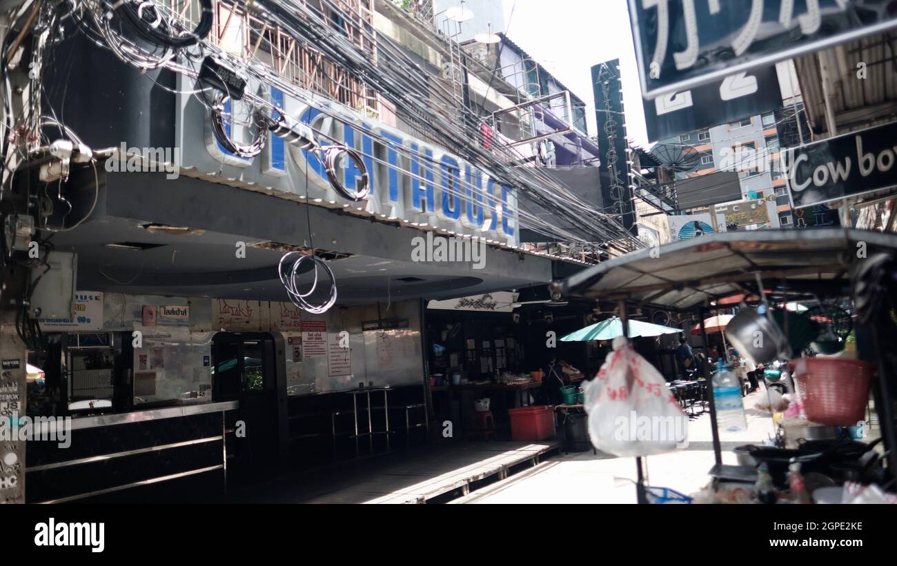 GoGo night club Soi Cowboy Entertainment Zone in Bangkok Thailand Shut Down Covid 19 Pandemic Lockdown Maintenance crew Stock Photo