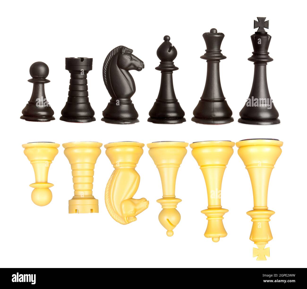 Set of black and white chess pieces isolated on a white background Stock Photo