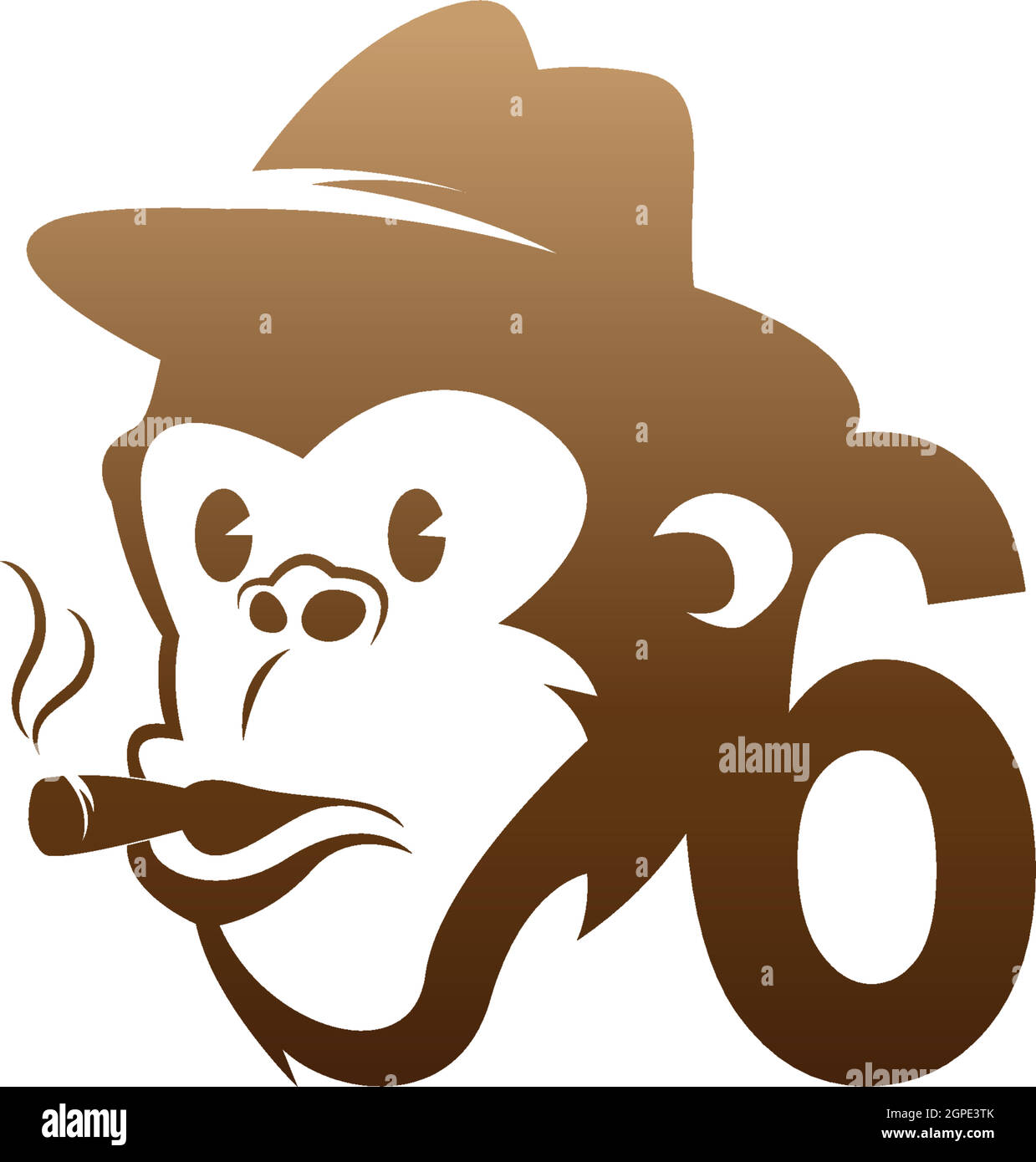 Monkey head icon logo with number 6 template design Stock Vector
