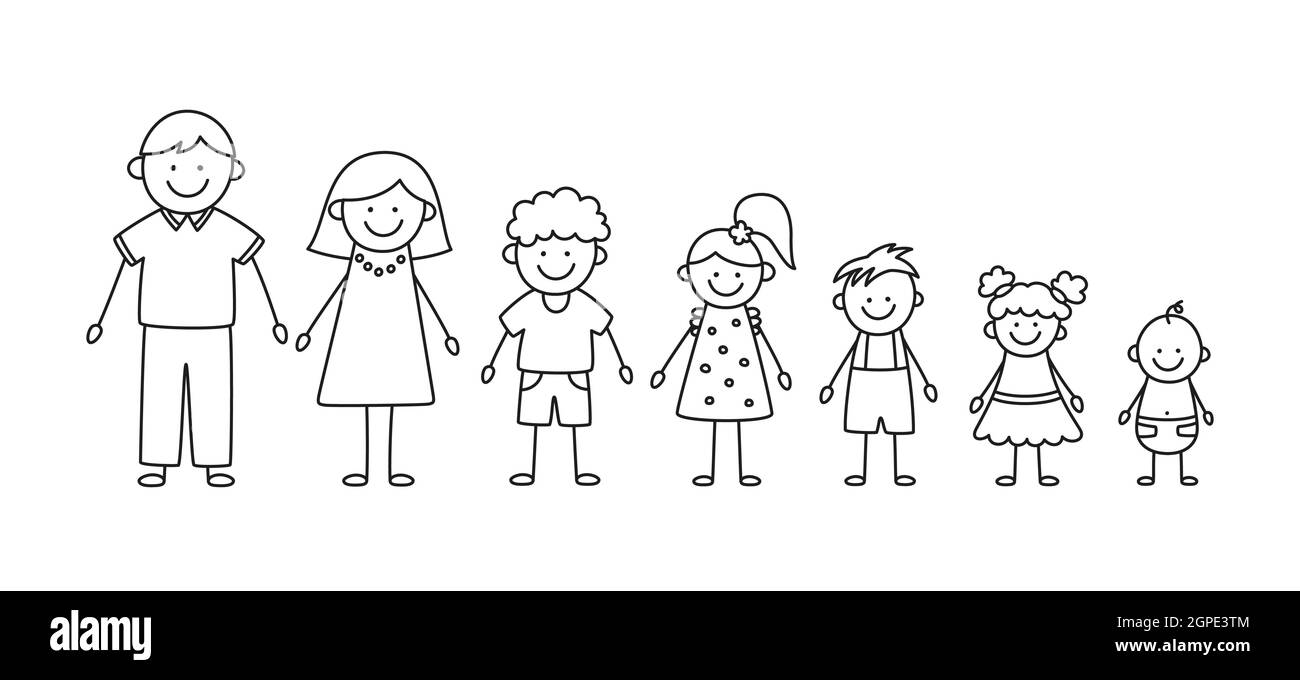 Happy doodle stick mans family. Set of hand drawn figure of family. Mother,  father and kids. Vector illustration isolated in doodle style on white  Stock Vector Image \u0026 Art - Alamy, image size:1300x680