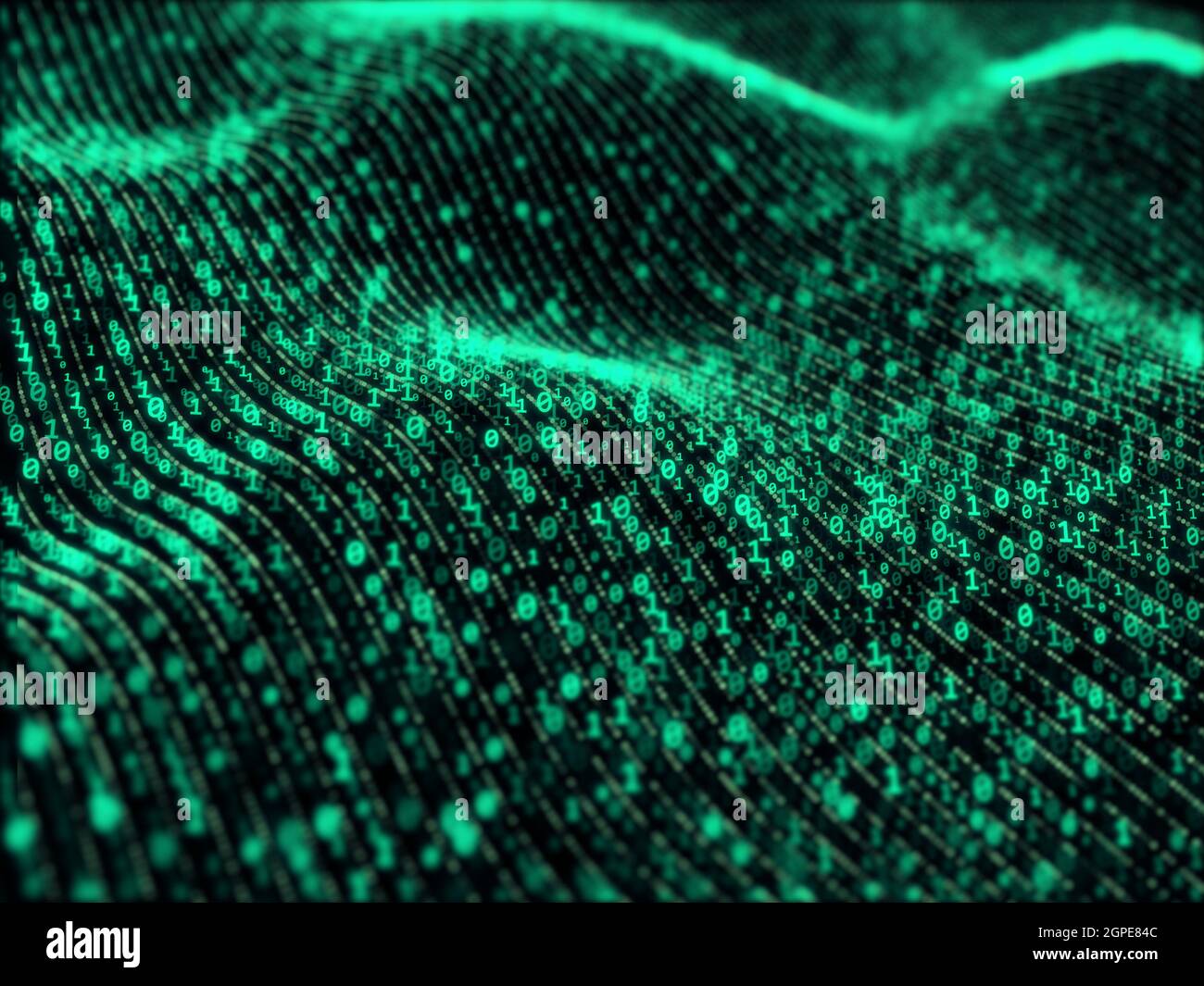 Waves of digital information concept - binare code background Stock Photo