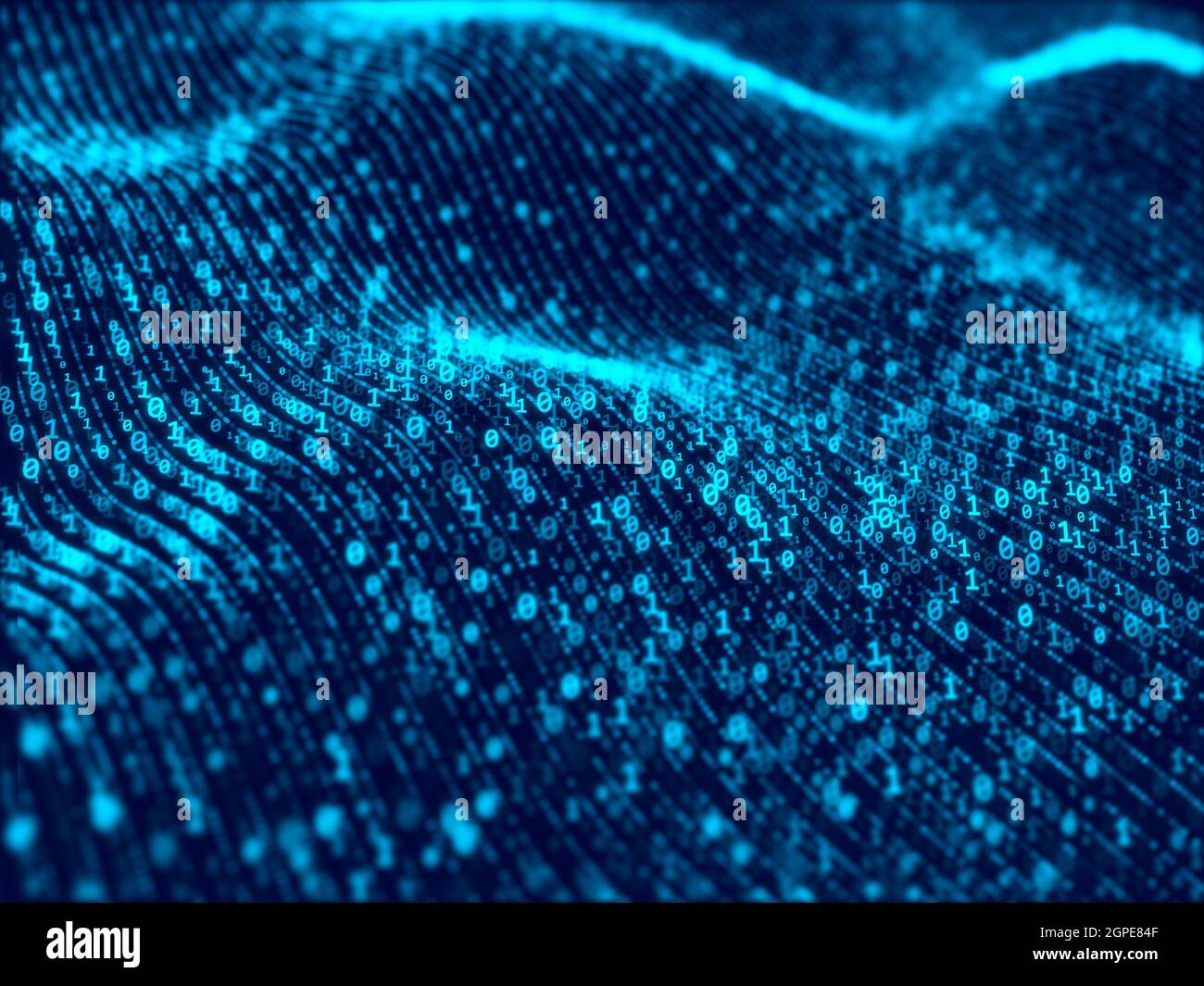 Waves of digital information concept - binare code background Stock Photo